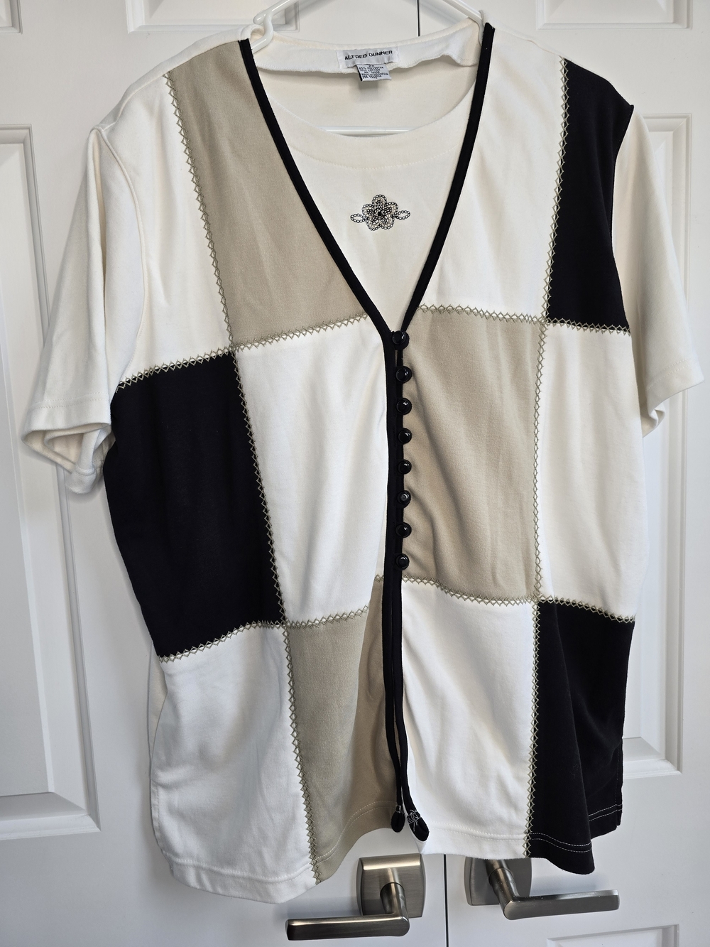 Alfred Dunner White, Tan & Black Knit Twofer Top